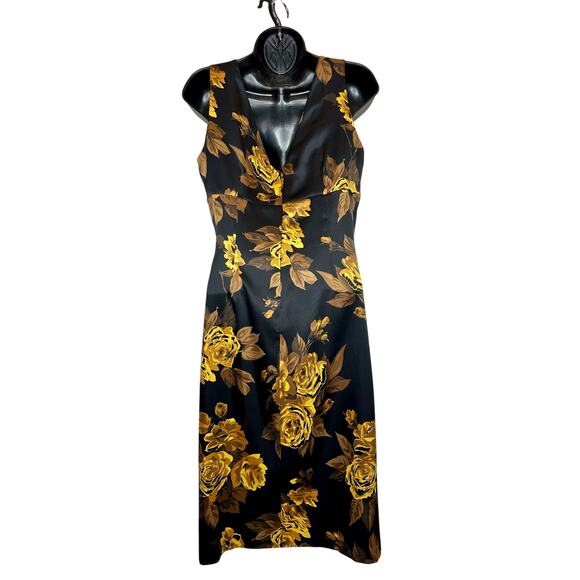 Donna Ricco Black/Gold Floral Sleeveless ruched side Sheath Dress size 8 - Picture 4 of 10